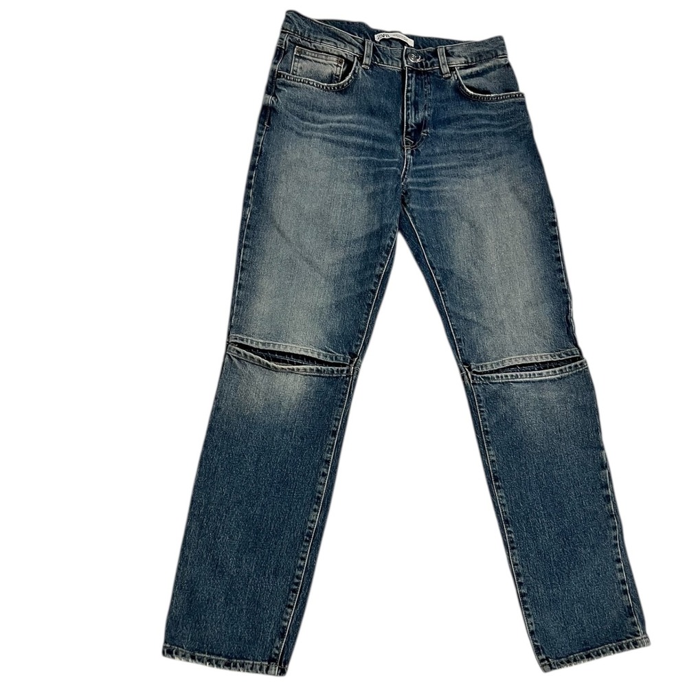 ZARA Women's Straight Leg Jeans Size 30 Blue‎ Mid Rise Knee Seam Denim